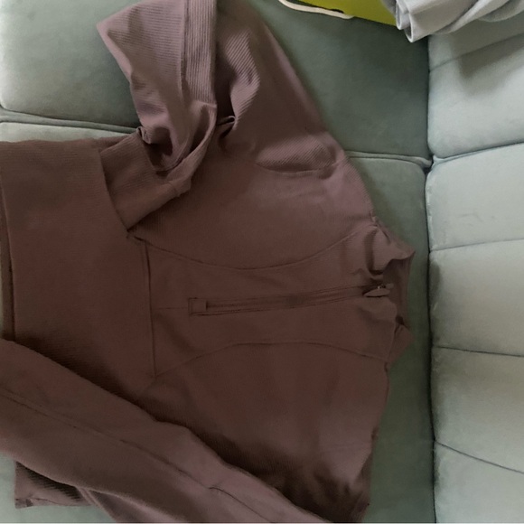 Brown Ribbed Pullover with Zipper - Picture 2 of 4